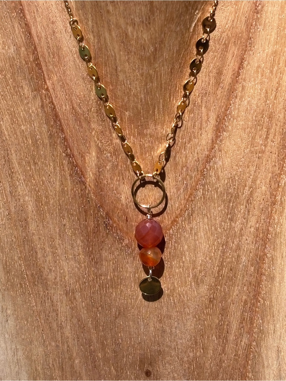 Handmade Vintage Carnelian on Gold Tone Chain Necklace